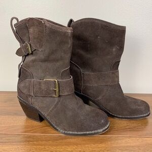 DV Dolce Vita Brown Suede Buckle Mid Calf Boots Boho Biker Women's 6